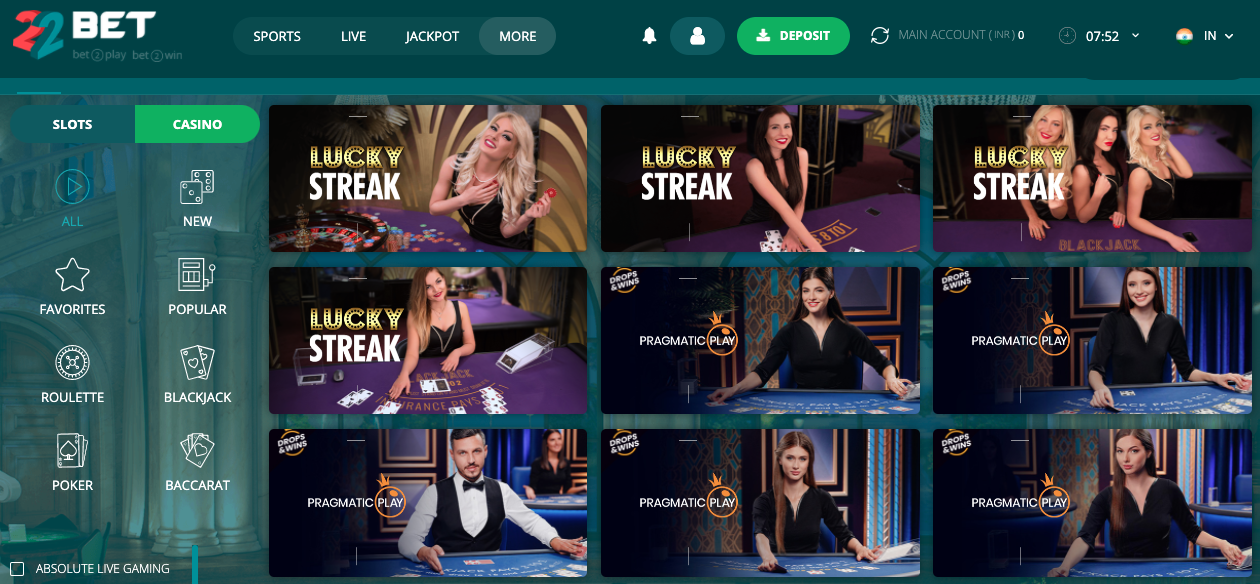 22bet casino online