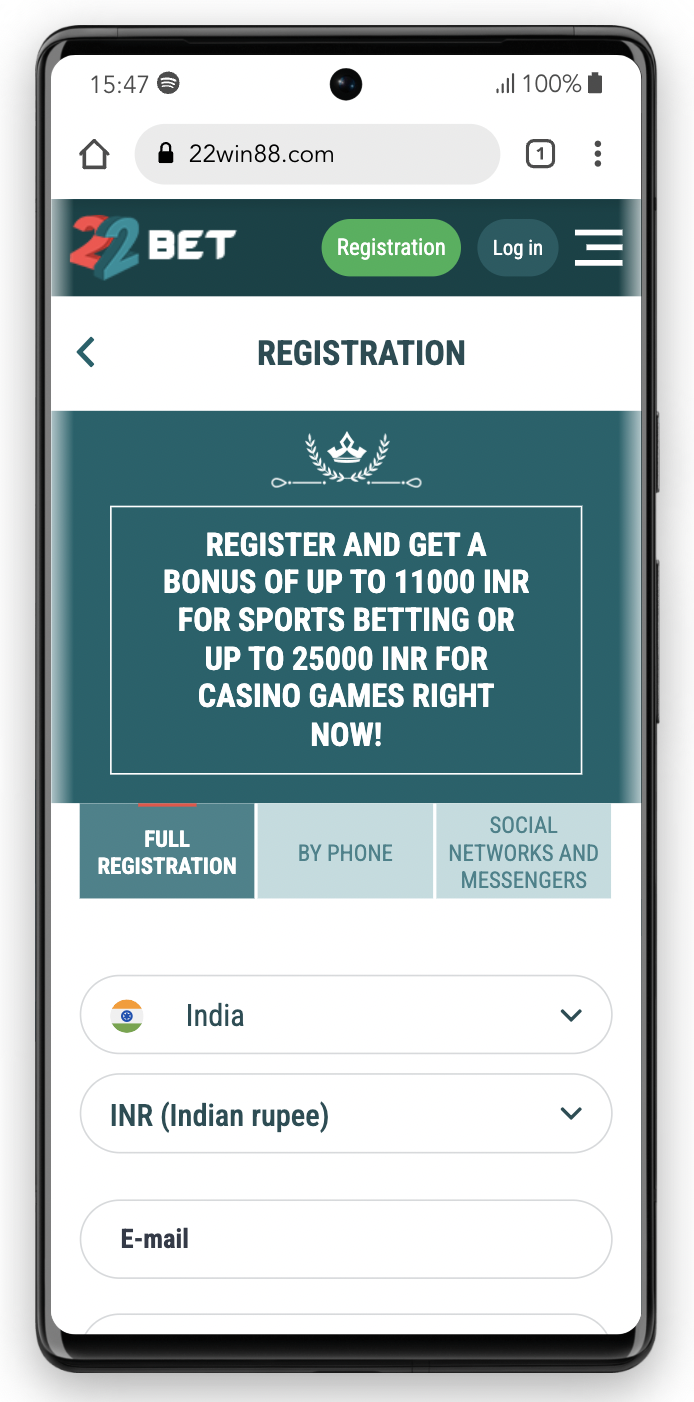 22bet registration