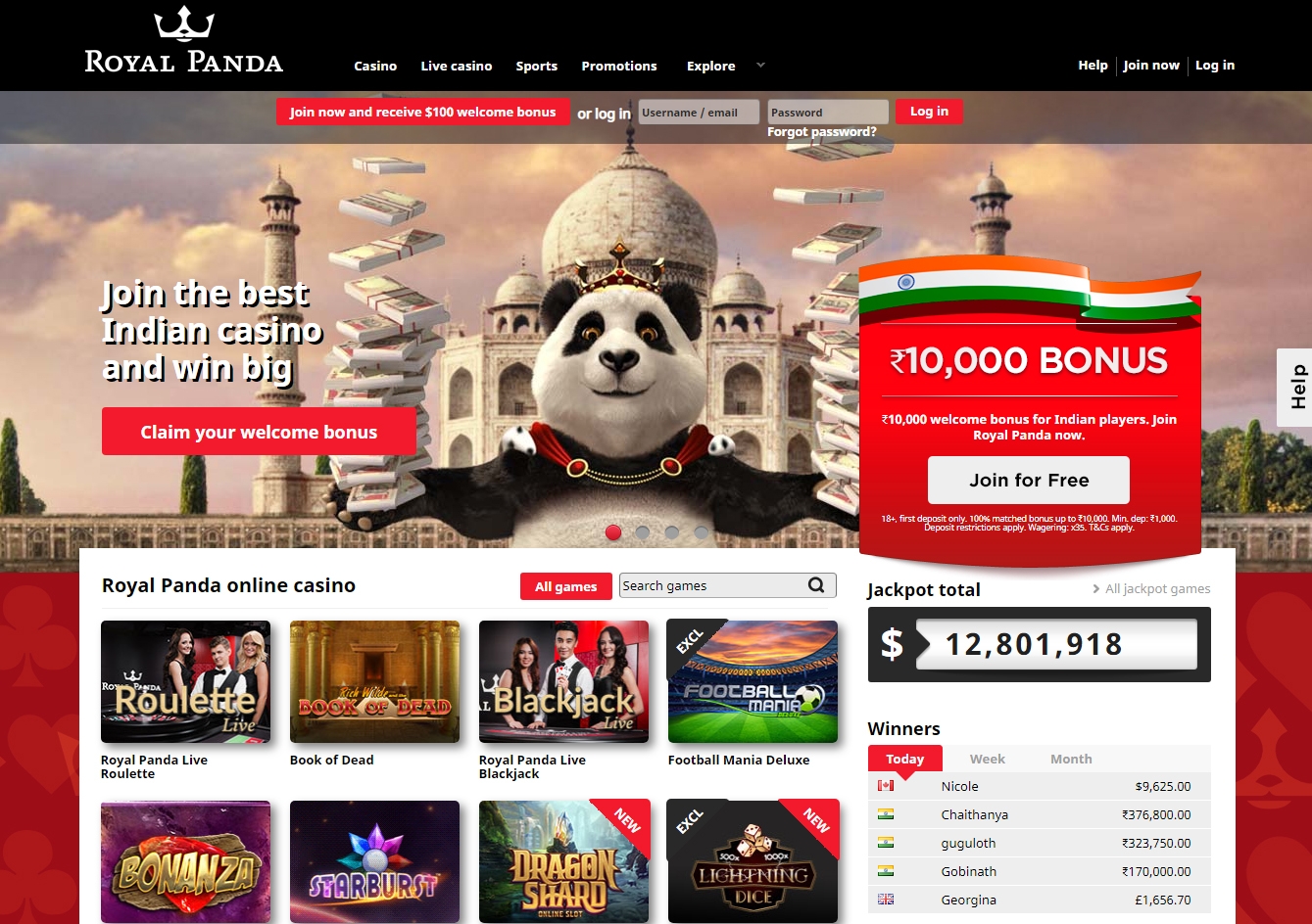 Royal Panda Casino start