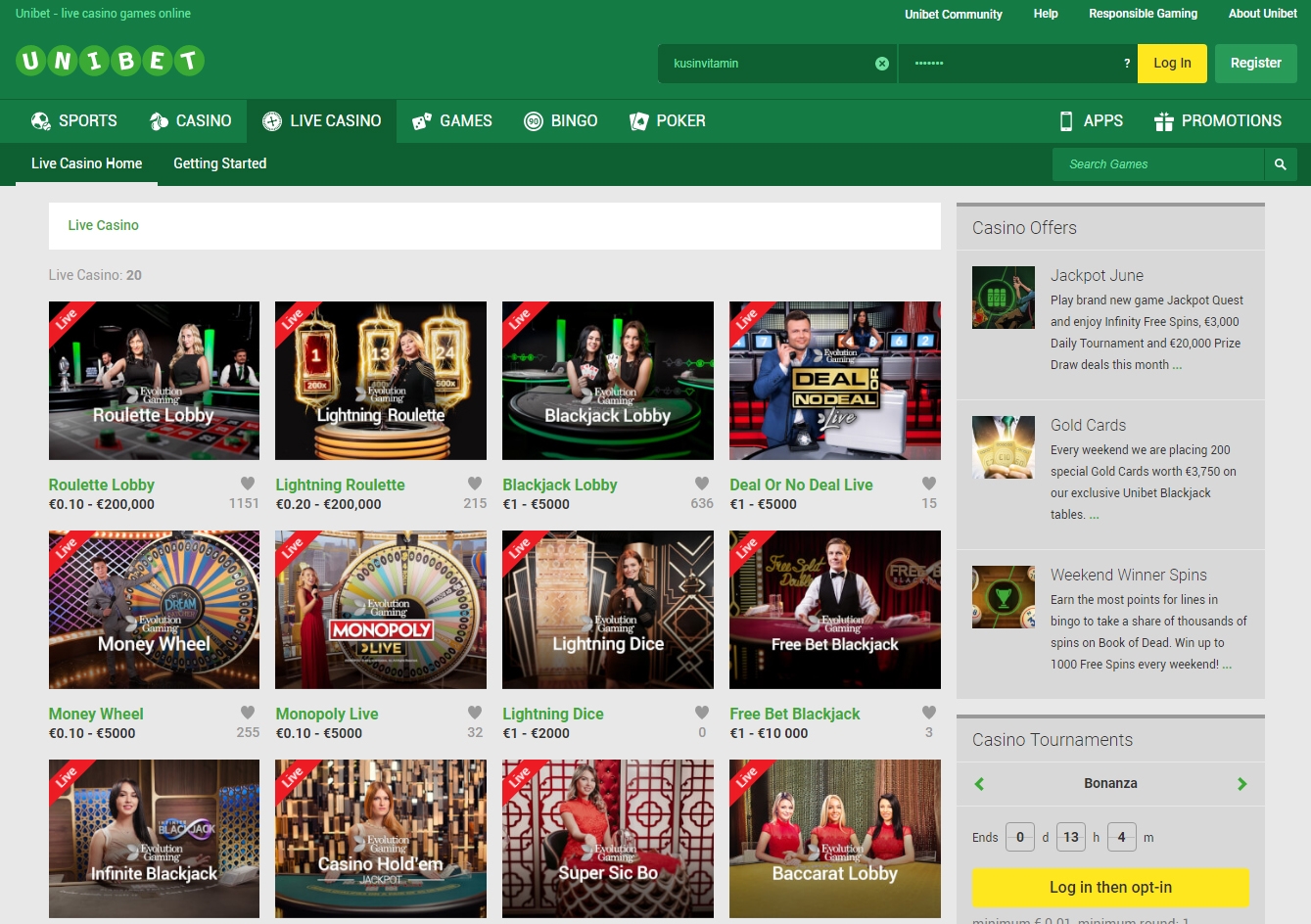 Unibet Live Casino