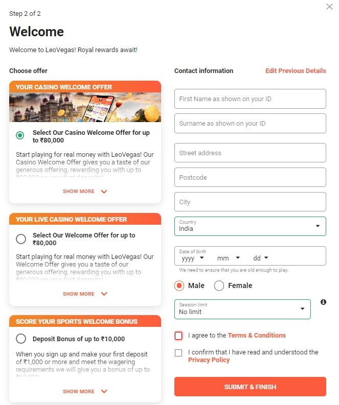 Leo Vegas Casino Registration 2