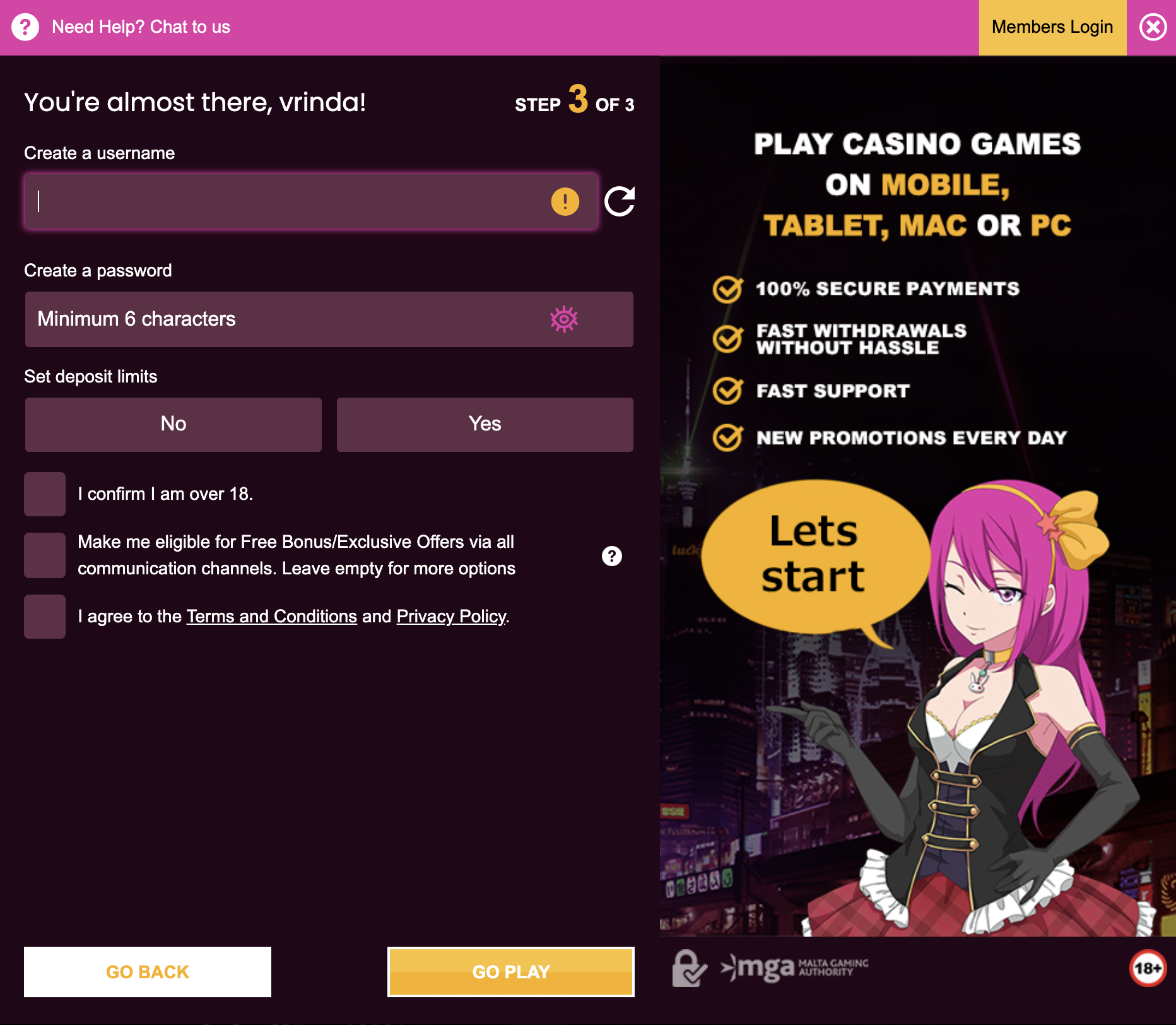 Lucky Niki Sign Up 3