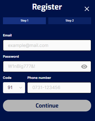 Pure Win Casino Registration 1
