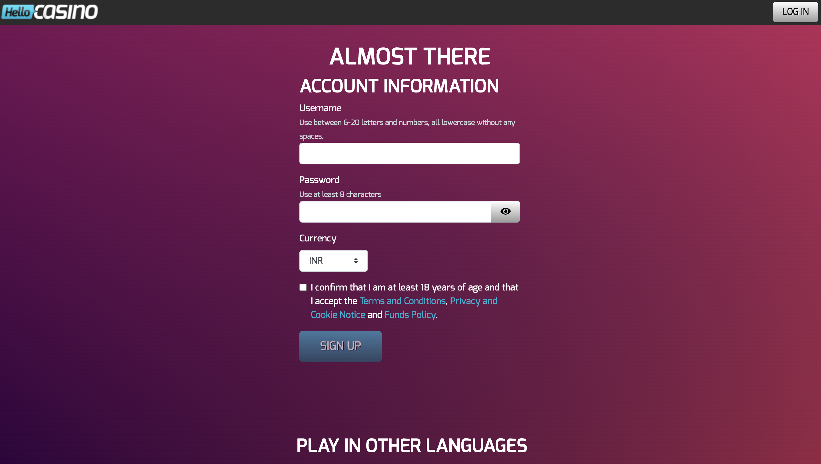 Hello casino registration 3