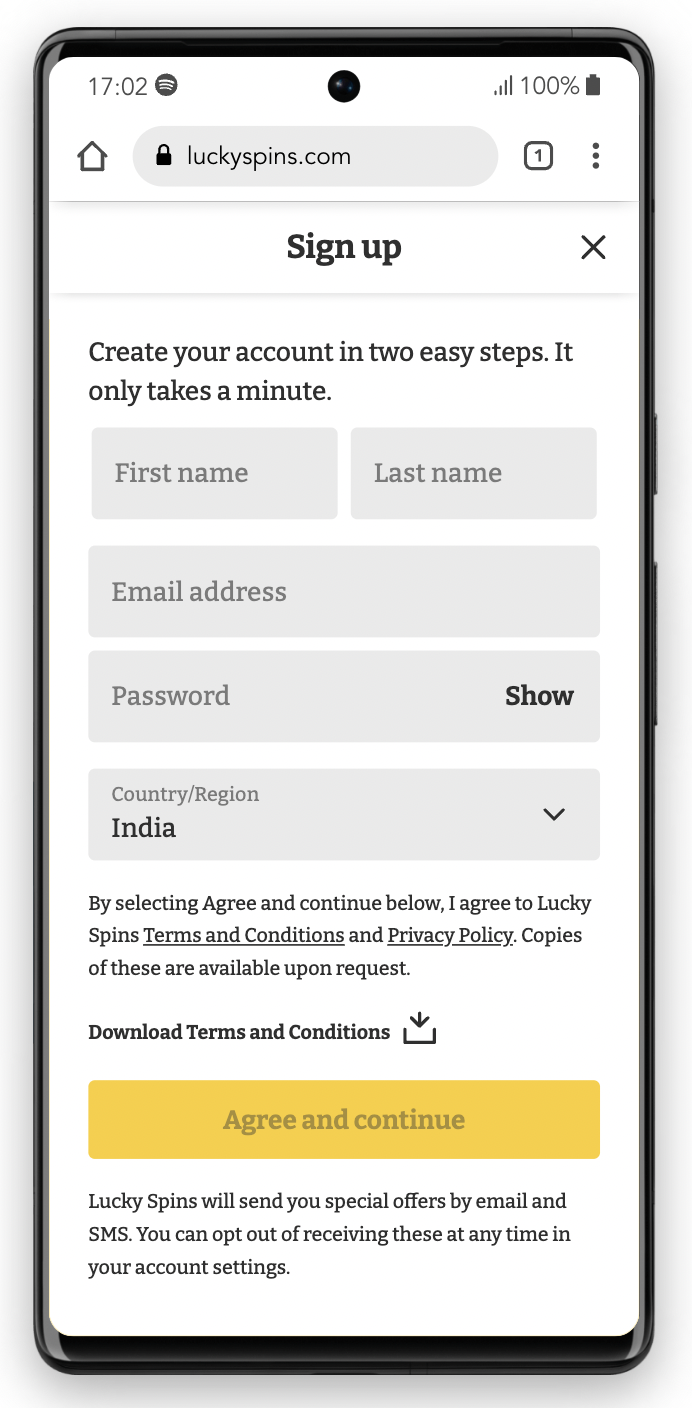 Lucky spins registration