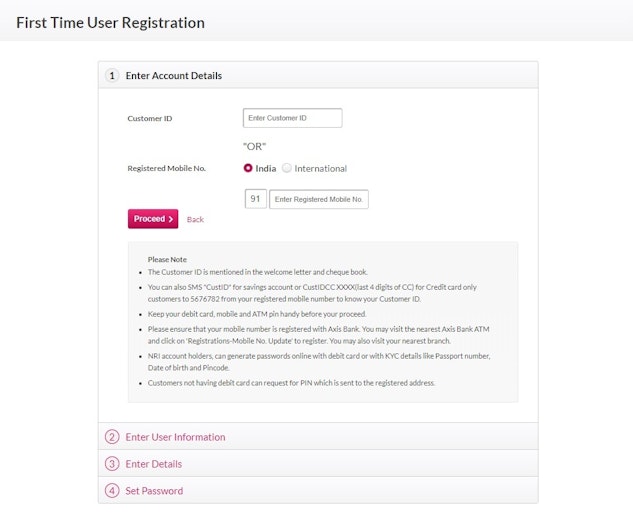 Net banking deposits signup