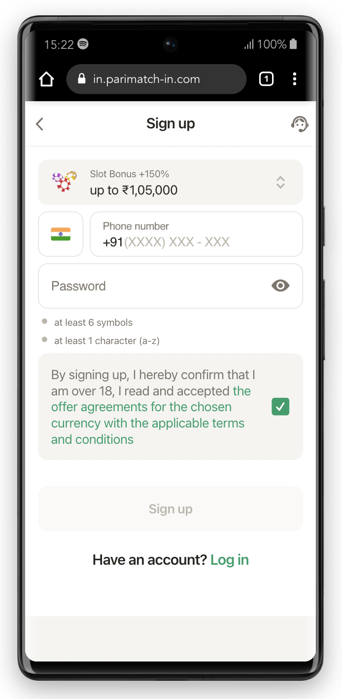 Parimatch registration