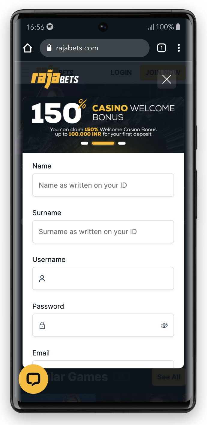 Rajabets registration